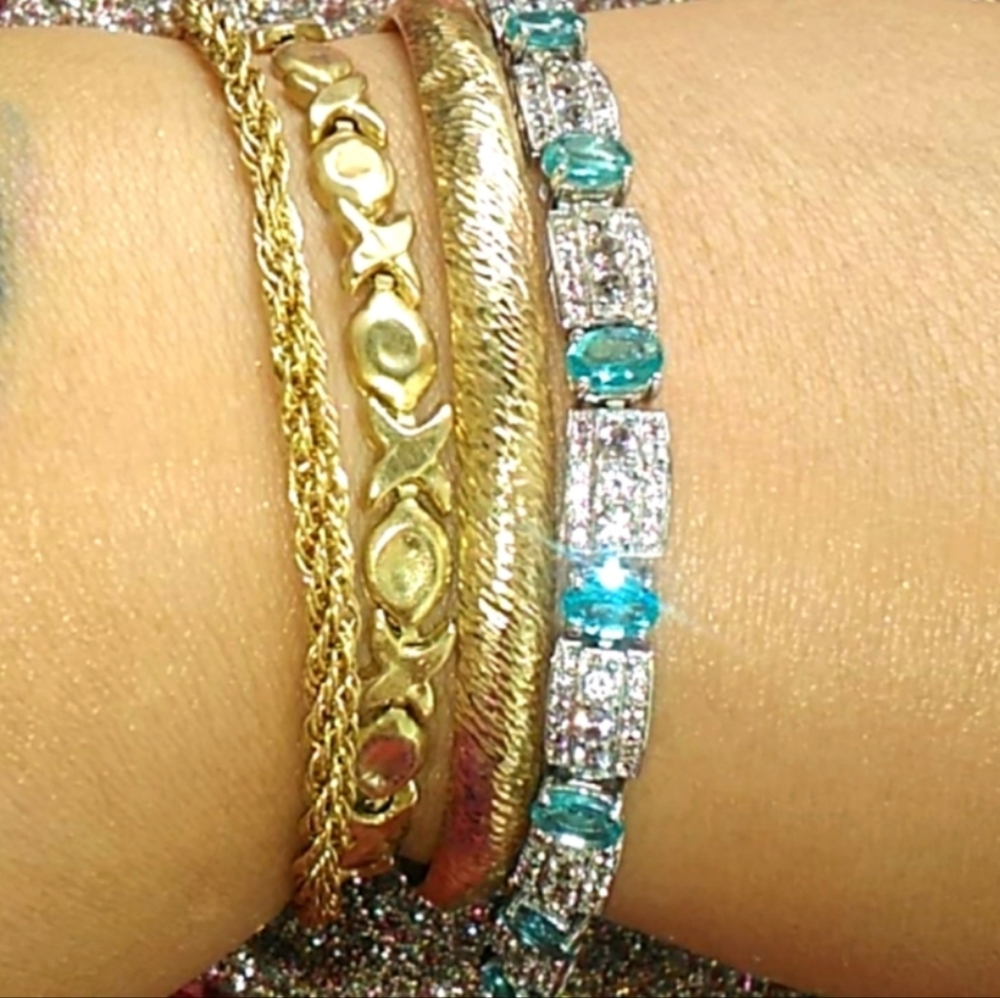 Neon Blue Apatite and White Zircon Gemstone Tennis Bracelet Sterling Silver